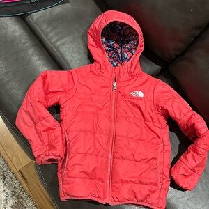 Size 6T, The North Face reversible jacket. Flowers on reverse side.